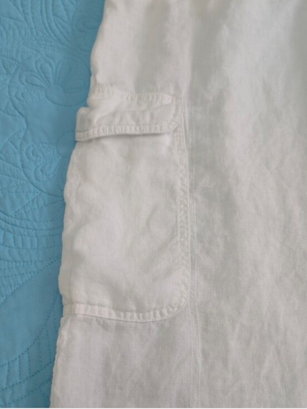 C&C California White Linen Baggy pull-on Wide Leg Cargo Pants 2 snap pockets - Picture 7 of 13